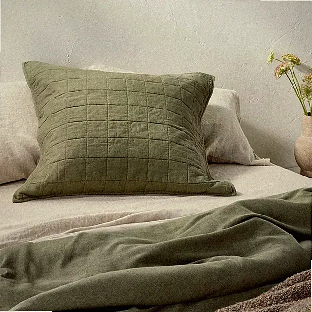 Standard Heavyweight Linen Blend Quilt Sham Olive Green - Casaluna