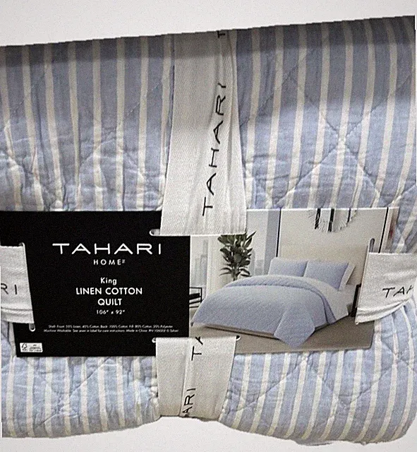 Cotton Linen Blend blue white bedding