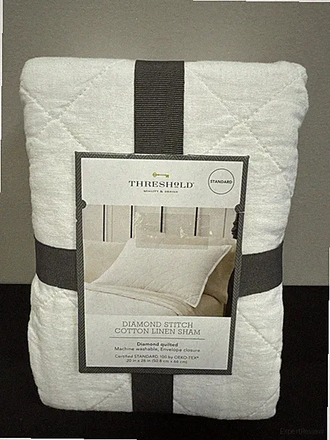 Threshold White Quilted Diamond Stitch Linen Blend Standard Pillow Sham
