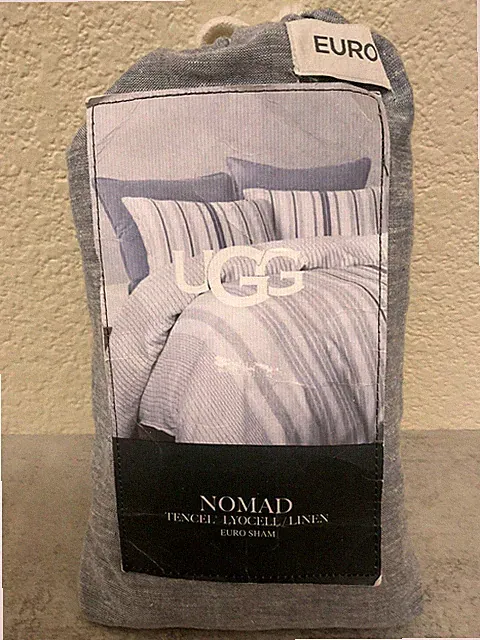 UGG Nomad Linen Euro Pillow Sham Light Gray/Dark Denim Tencel Blend 1pc