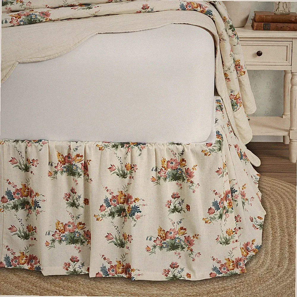 VHC Brands Rosehill Cottage Floral Cotton Queen Bed Skirt - 16in