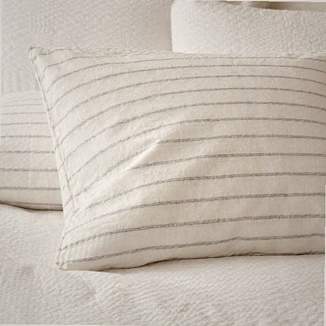 West Elm Tencel Organic Cotton Blend Pillowcase Gray Pinstripe Minimalist Boho