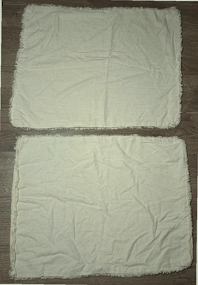 x2 - Casaluna Textured Beige Pillow Shams Pair Fringe Linen Blend